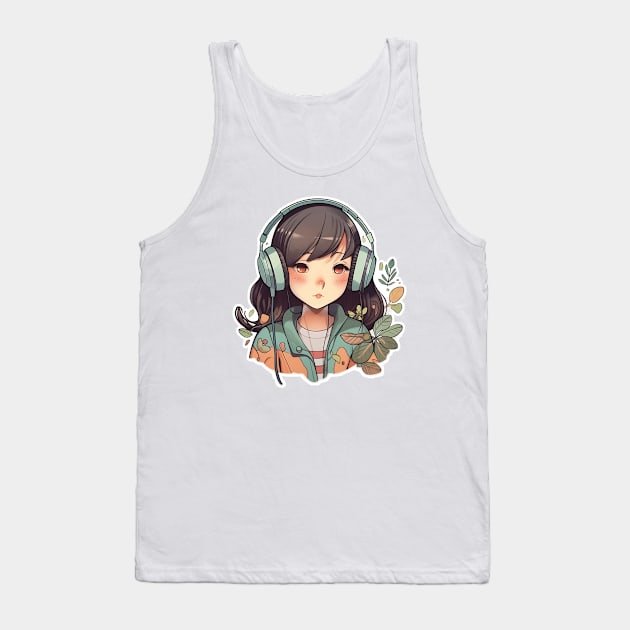 Cute headphone anime girl Tank Top by AestheticsArt81